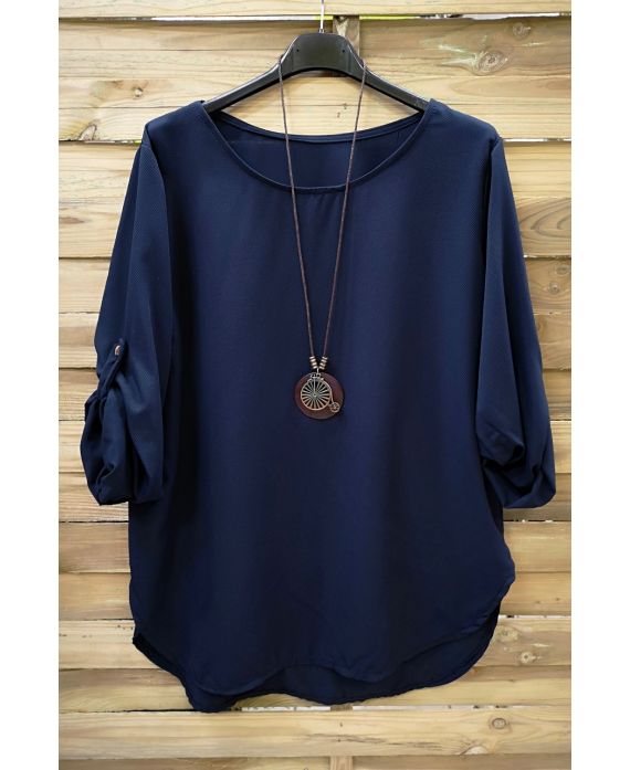 GRANDE TAILLE TOP + COLLIER 0568 BLEU MARINE