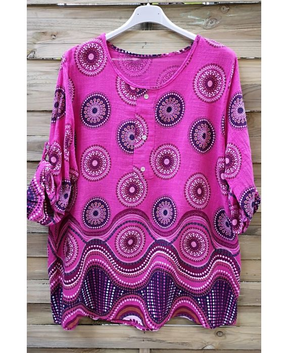 LARGE SIZE TUNIC PRINTED ETHNIC 0569 FUSHIA