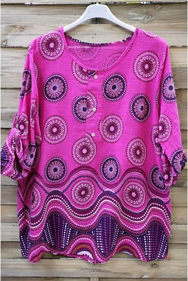 LARGE SIZE TUNIC PRINTED ETHNIC 0569 FUSHIA