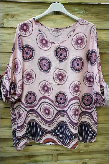 LARGE SIZE TUNIC PRINTED ETHNIC 0569 PINK