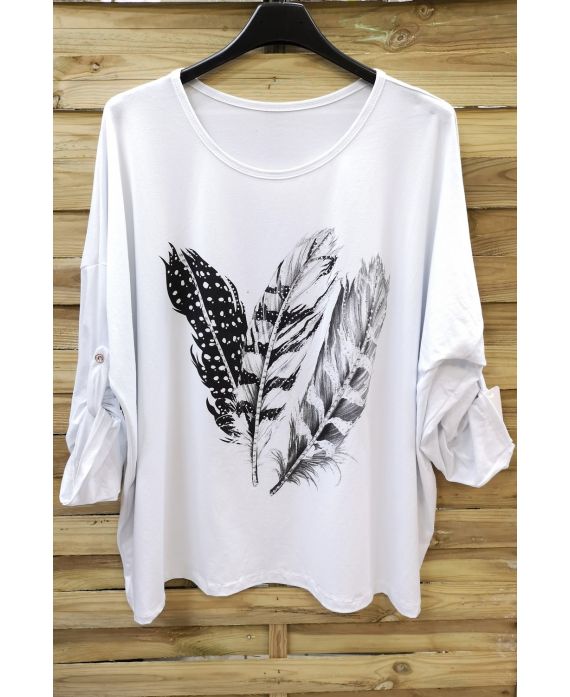 LARGE SIZE TUNIC FEATHER RHINESTONE 0575 WHITE