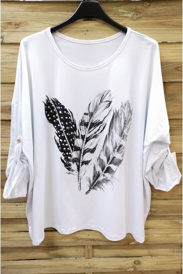 LARGE SIZE TUNIC FEATHER RHINESTONE 0575 WHITE