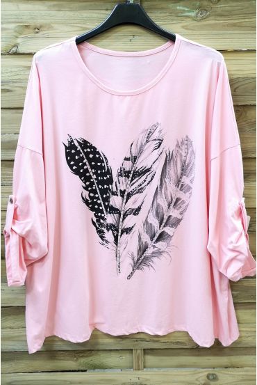 LARGE SIZE TUNIC FEATHER RHINESTONE 0575 PINK