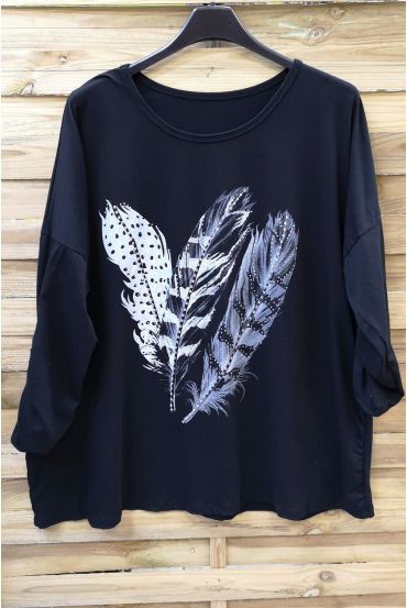 LARGE SIZE TUNIC FEATHER RHINESTONE 0575 BLACK