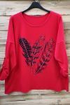 LARGE SIZE TUNIC FEATHER RHINESTONE 0575 RED