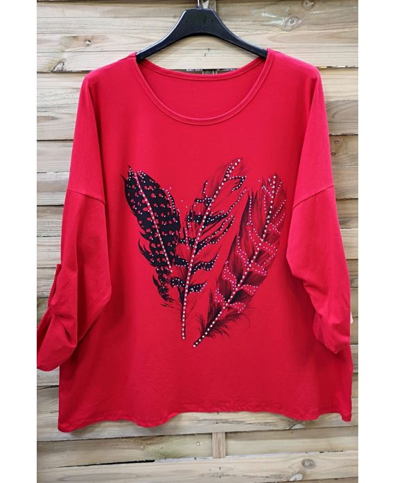 LARGE SIZE TUNIC FEATHER RHINESTONE 0575 RED