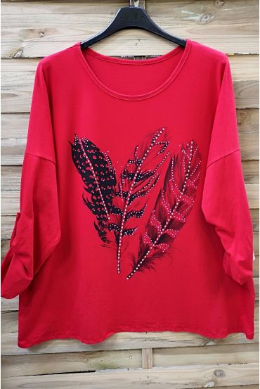 LARGE SIZE TUNIC FEATHER RHINESTONE 0575 RED