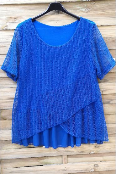 GRANDE TAILLE TOP AJOURE PAILLETTES 0577 BLEU ROYAL