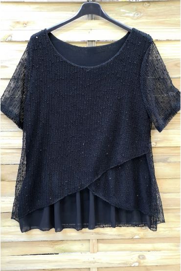 LARGE SIZE TOP AJOURE GLITTER 0577-BLACK