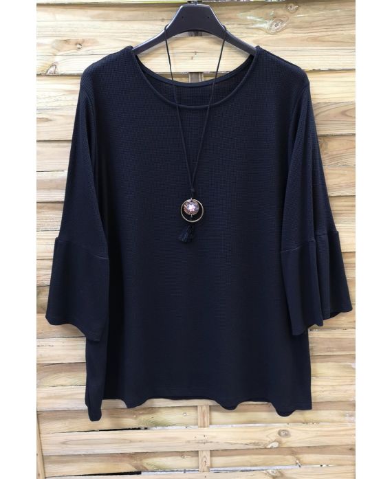 LARGE SIZE TUNIC + NECKLACE 0572 BLACK