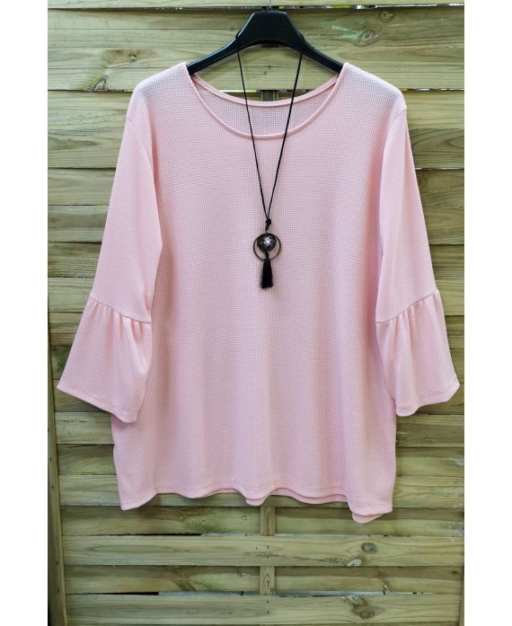 GRANDE TAILLE TUNIQUE + COLLIER 0572 ROSE