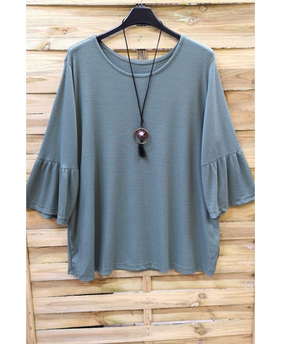 LARGE SIZE TUNIC + NECKLACE 0572 MILITARY GREEN