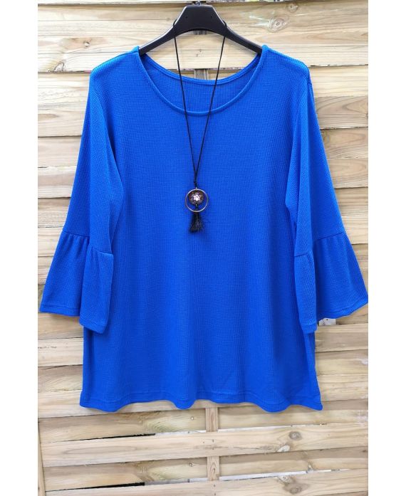 GRANDE TAILLE TUNIQUE + COLLIER 0572 BLEU ROYAL