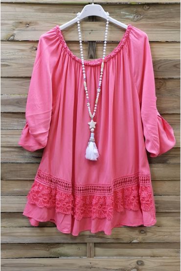 LARGE SIZE TUNIC NECKLINE ELASTIQUEE 0570 CORAL