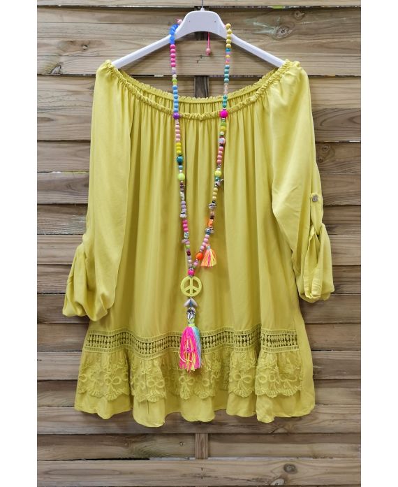 LARGE SIZE TUNIC NECKLINE ELASTIQUEE 0570 YELLOW