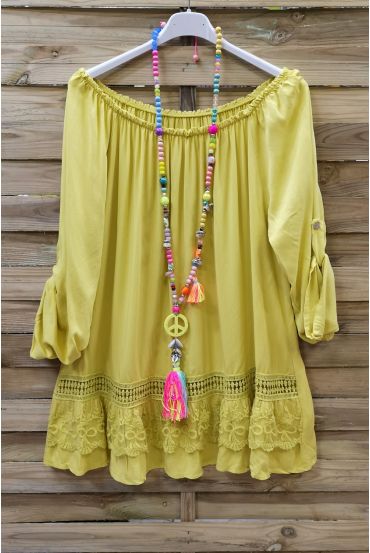 LARGE SIZE TUNIC NECKLINE ELASTIQUEE 0570 YELLOW