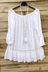 LARGE SIZE TUNIC NECKLINE ELASTIQUEE 0570 WHITE