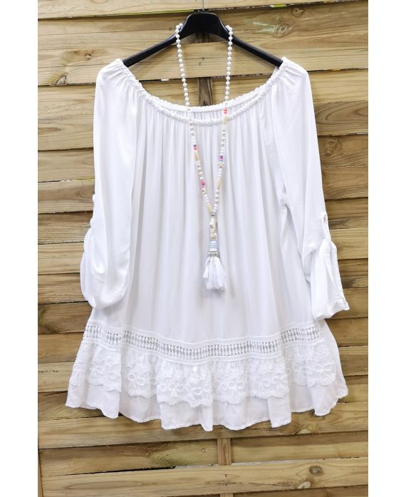 LARGE SIZE TUNIC NECKLINE ELASTIQUEE 0570 WHITE