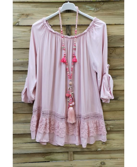 LARGE SIZE TUNIC NECKLINE ELASTIQUEE 0570 PINK