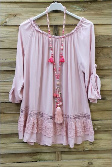 LARGE SIZE TUNIC NECKLINE ELASTIQUEE 0570 PINK