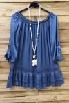 LARGE SIZE TUNIC NECKLINE ELASTIQUEE 0570 BLUE