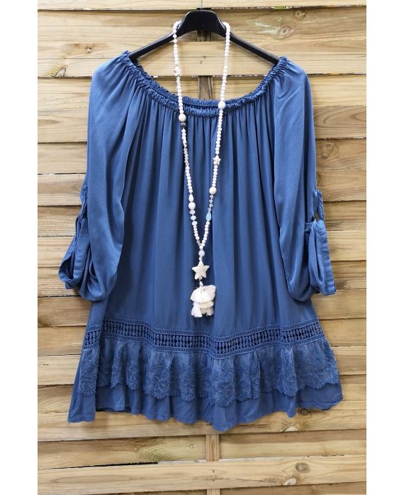 LARGE SIZE TUNIC NECKLINE ELASTIQUEE 0570 BLUE