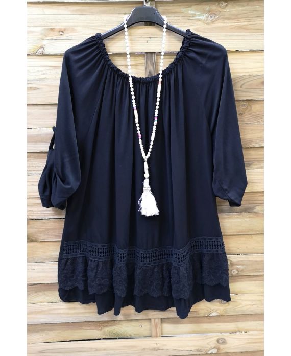 LARGE SIZE TUNIC NECKLINE ELASTIQUEE 0570 BLACK