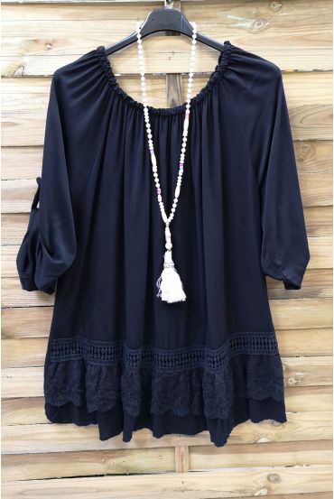 LARGE SIZE TUNIC NECKLINE ELASTIQUEE 0570 BLACK