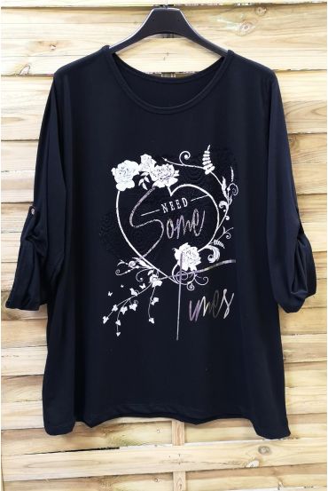 LARGE SIZE TUNIC HEART LACE 0573 BLACK