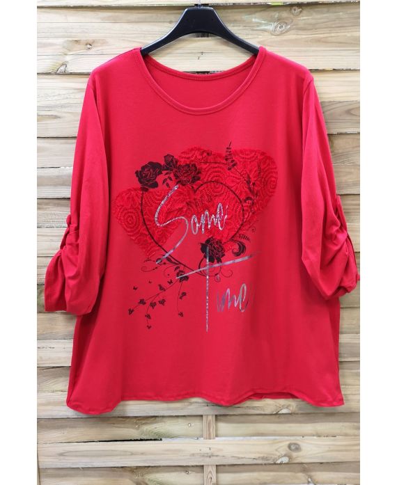 LARGE SIZE TUNIC HEART LACE 0573 RED