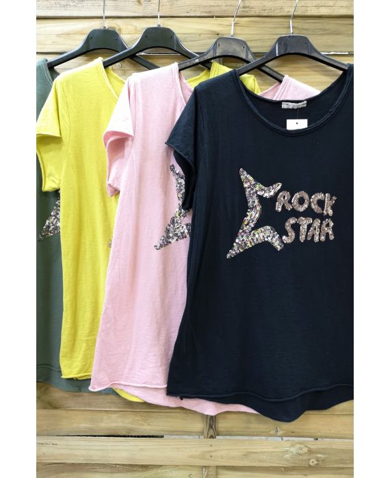 LOT 4 T-SHIRTS PAILLETTES 0579 ROCK N ROLL