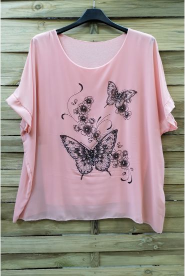 GRANDE TAILLE TOP PAPILLON STRASS 0583 ROSE