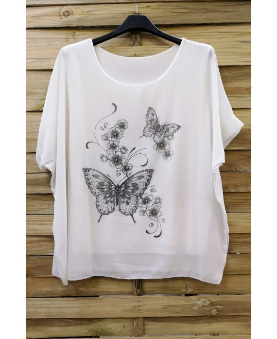 GRANDE TAILLE TOP PAPILLON STRASS 0583 BLANC