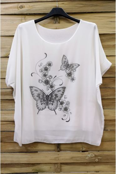 DUŻY ROZMIAR TOP MOTYL RHINESTONE BIAŁY 0583