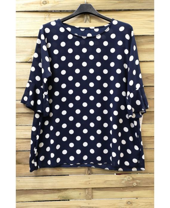 LARGE SIZE TUNIC TOP HAS POLKA DOT 0584 NAVY BLUE