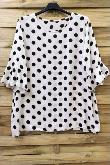 GRANDE TAILLE TUNIQUE A POIS 0584 BLANC