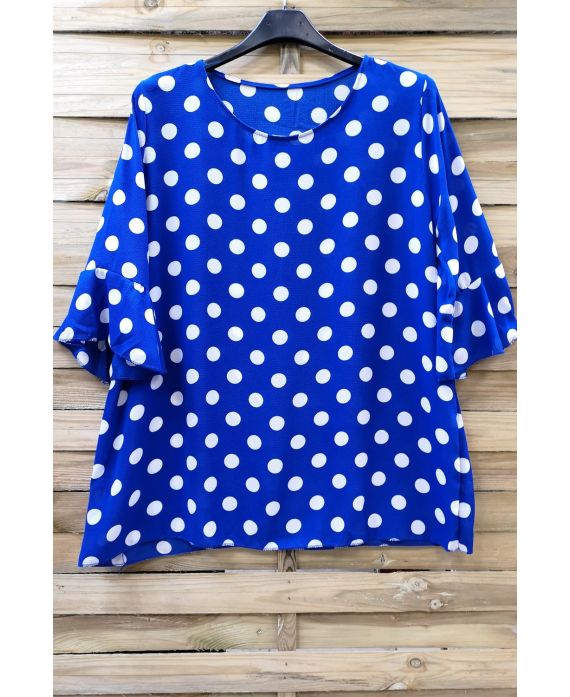 GRANDI DIMENSIONI, TOP TUNICA HA POLKA DOT 0584 BLU ROYAL