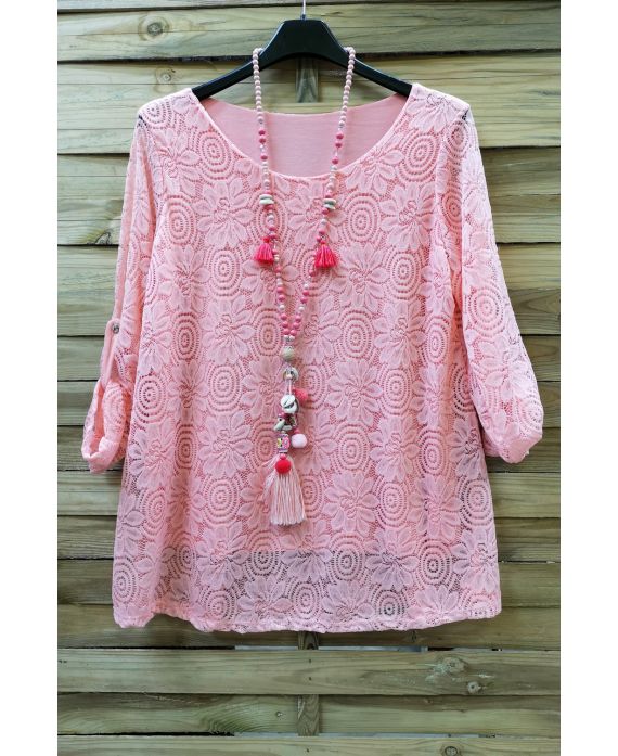 LARGE SIZE TUNIC TOP LACE 0585 PINK