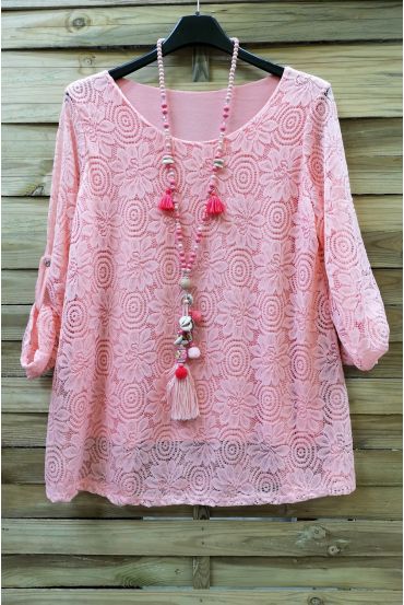 LARGE SIZE TUNIC TOP LACE 0585 PINK