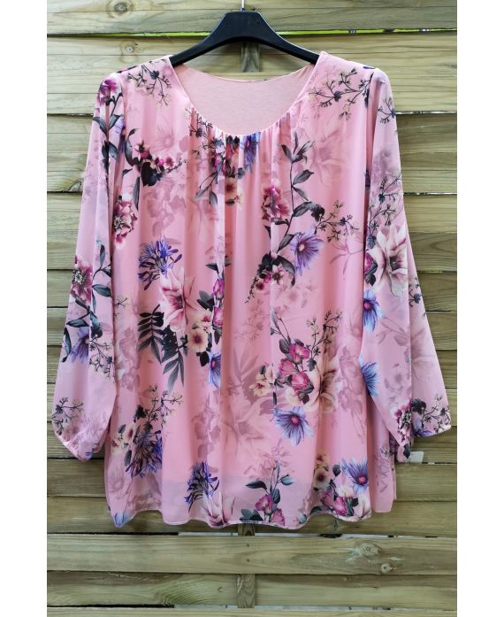 LARGE SIZE TUNIC CLOAKING FLOWERS 0586 ROSE