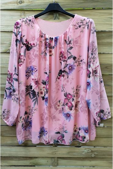 LARGE SIZE TUNIC CLOAKING FLOWERS 0586 ROSE