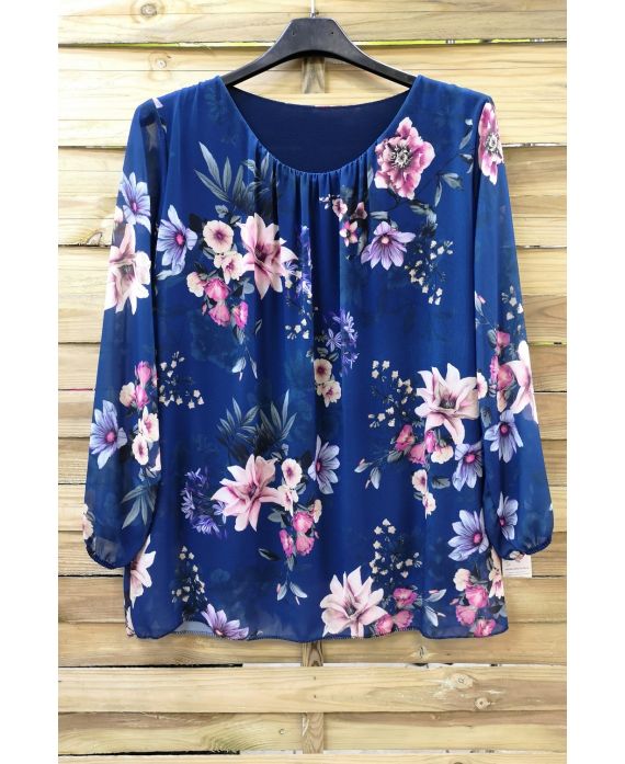 LARGE SIZE TUNIC CLOAKING FLOWERS 0586 NAVY BLUE