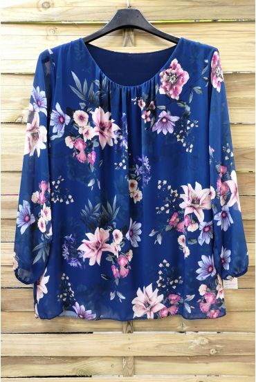 LARGE SIZE TUNIC CLOAKING FLOWERS 0586 NAVY BLUE