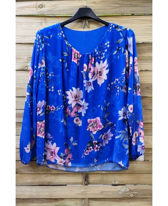 LARGE SIZE TUNIC CLOAKING FLOWERS 0586 ROYAL BLUE