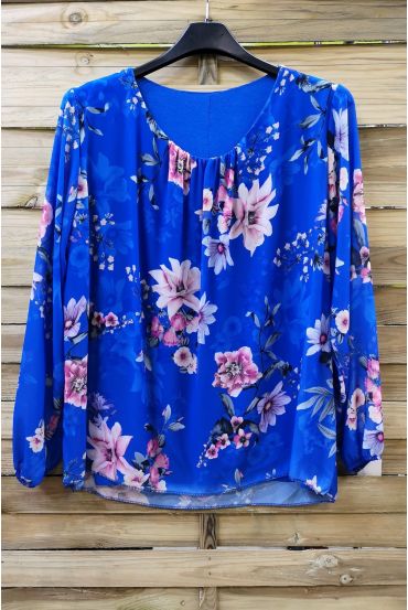 LARGE SIZE TUNIC CLOAKING FLOWERS 0586 ROYAL BLUE