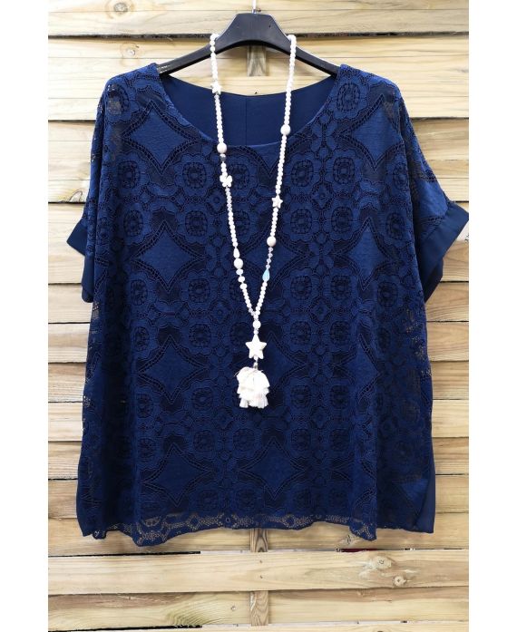 GROOT FORMAAT LACE TOP 0587 NAVY BLAUW