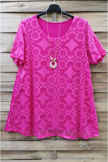 GRANDE TAILLE TOP DENTELLE + COLLIER 0588 FUSHIA