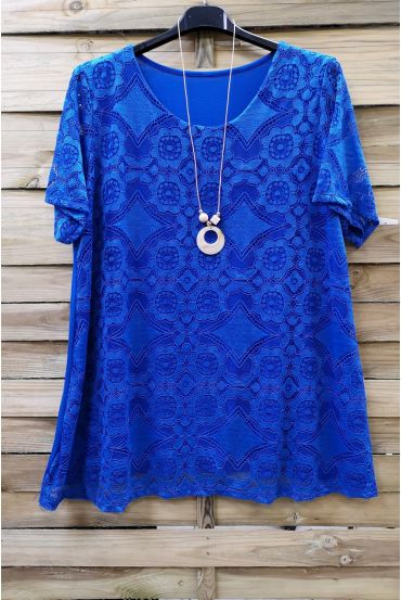 GRANDE TAILLE TOP DENTELLE + COLLIER 0588 BLEU ROYAL