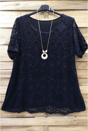 LARGE SIZE LACE TOP + NECKLACE 0588 BLACK