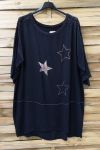 LARGE SIZE TUNIC TOP LACE STARS 0544 BLACK